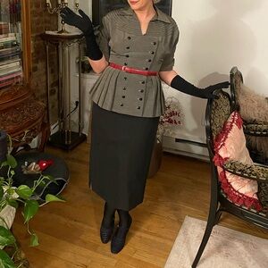 1940s peplum black and grey dress